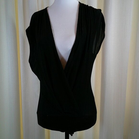 Ardene Plunging Pleated Bodysuit - Black, Size S - Picture 1 of 6